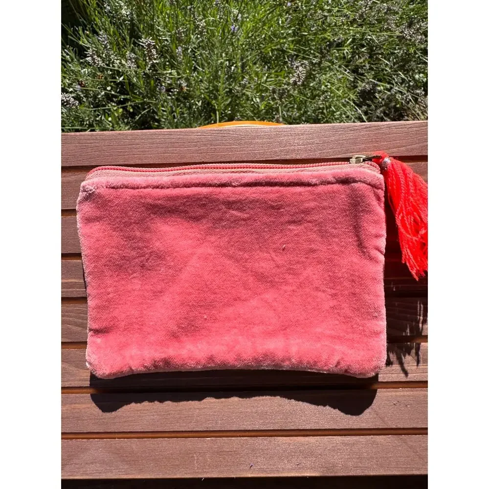 Pink Orange Silver Flowers Coin Pouch 4 x 6 Bag Makeup Bag Coin Pouch Travel